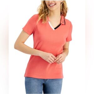 Tommy Hilfiger Women's Cotton Contrast-trim Polo Top (E)